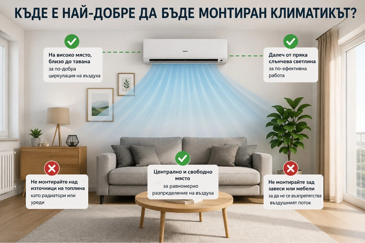 Къде е най-добре да бъде монтиран климатикът?