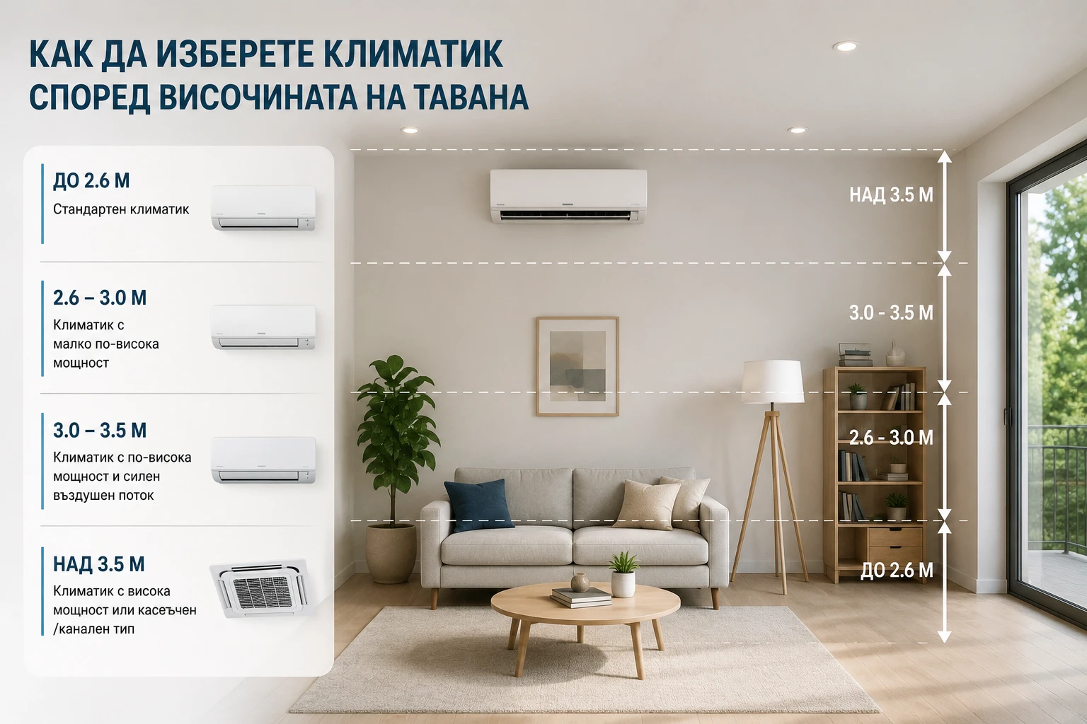 Как да изберете климатик според височината на тавана