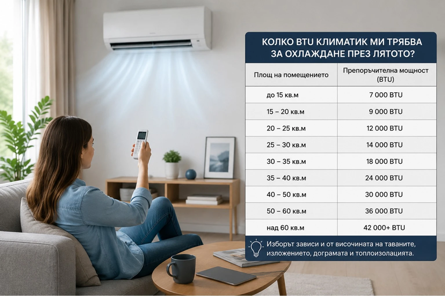 Колко BTU климатик ми трябва за охлаждане през лятото?