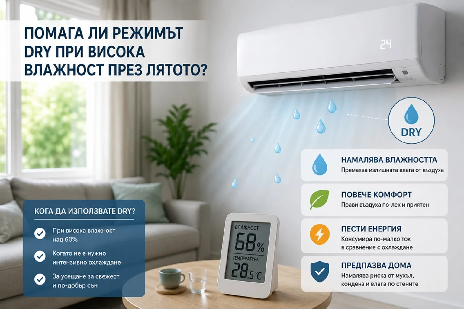 Помага ли режимът Dry при висока влажност през лятото?